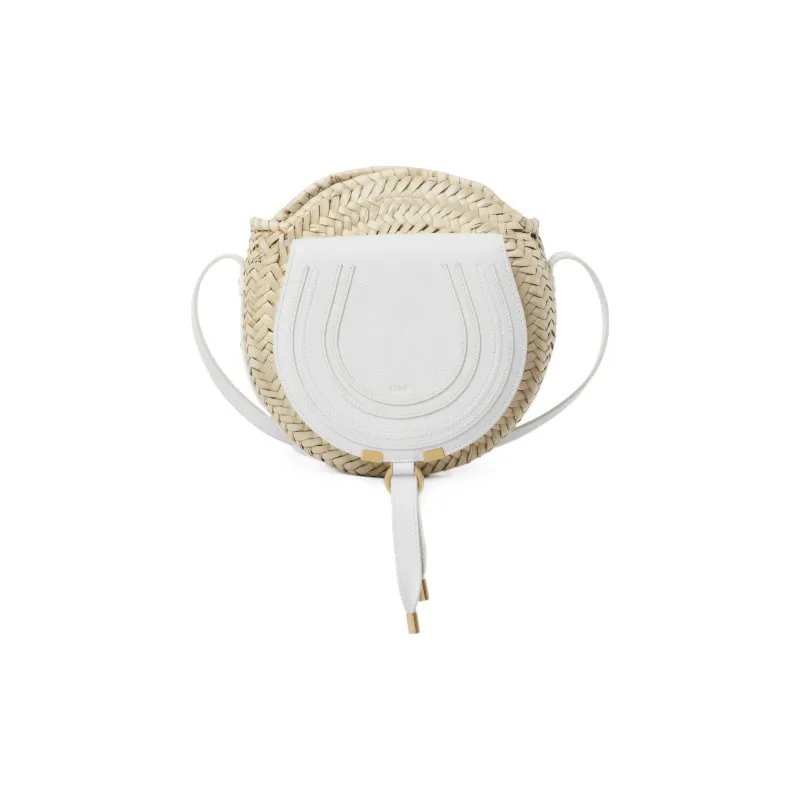 Chloe Marcie Raffia Grained Calfskin Shoulder Bag Crossbody Bag Women's White-0