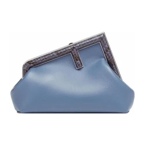 FENDI Lambskin With Python Skin Accents One Shoulder Crossbody Clutches Small Size Women's Blue