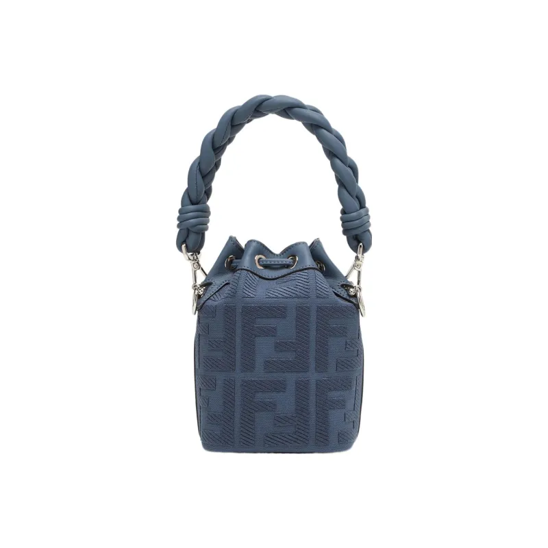 FENDI Mon Tresor Canvas Canvas Bag Bucket Bag Shoulder Bag Crossbody Bag Handbag Small Size Women's Blue-2