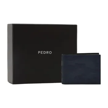 PEDRO Calfskin Textile Card Holder Wallet Men's Black/Umber