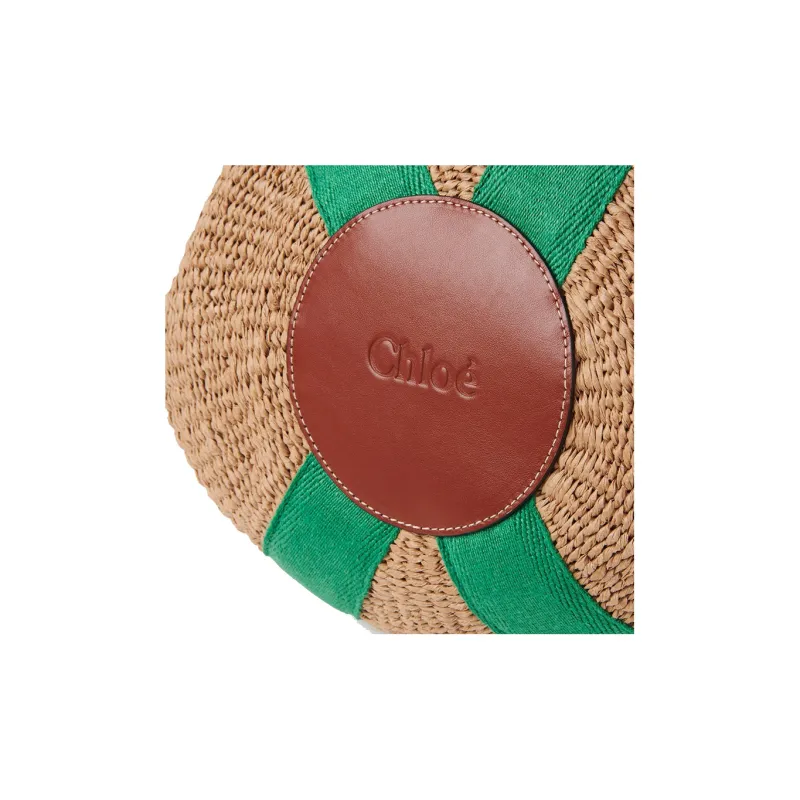 Chloe Woody Calfskin Basket Bag Handbag Large Size Women's Green/Brown-3