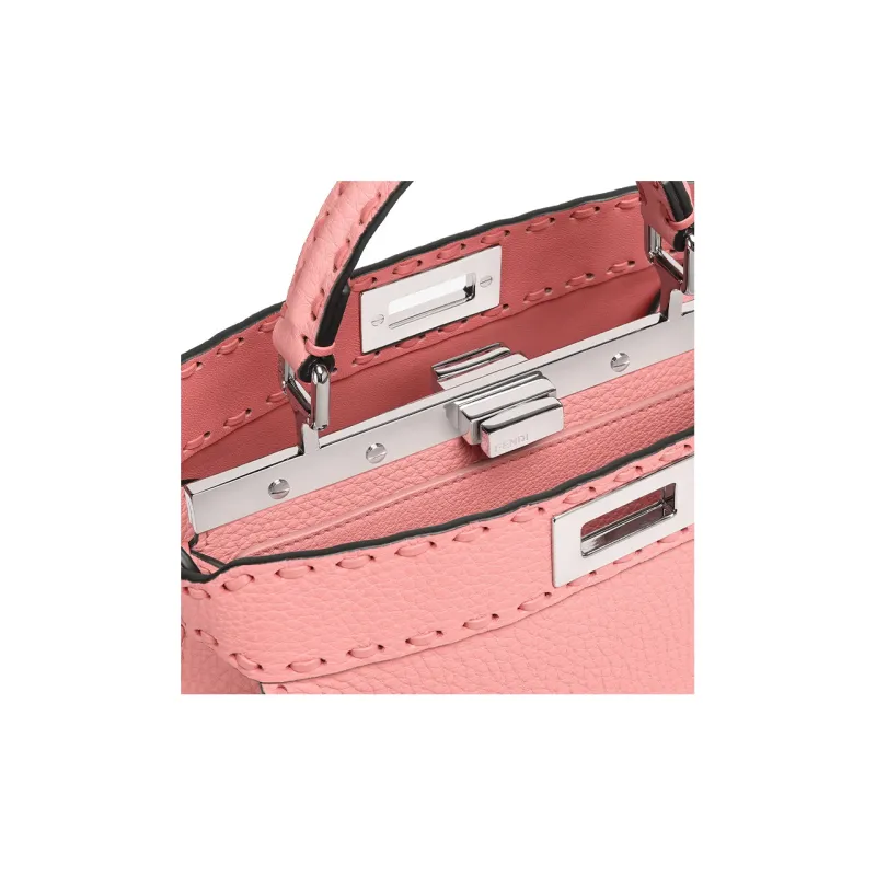 FENDI Peekaboo ISeeU Calfskin Shoulder Bag Crossbody Bag Handbag Small Size Women's Pink-4