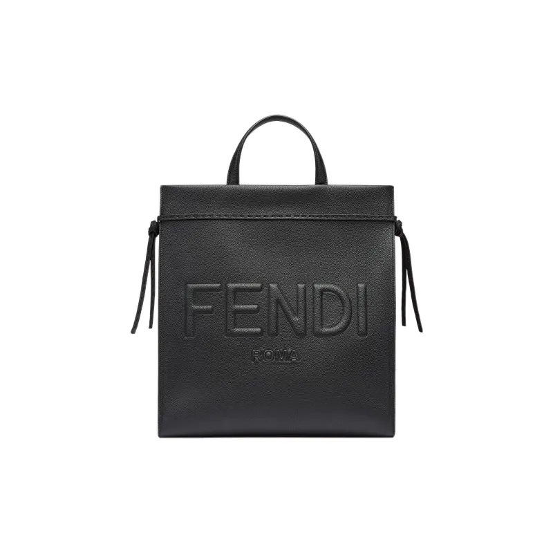 FENDI ROMA Calfskin Shoulder Bag, Crossbody Bag, Handbag Medium Size Men's Black-0