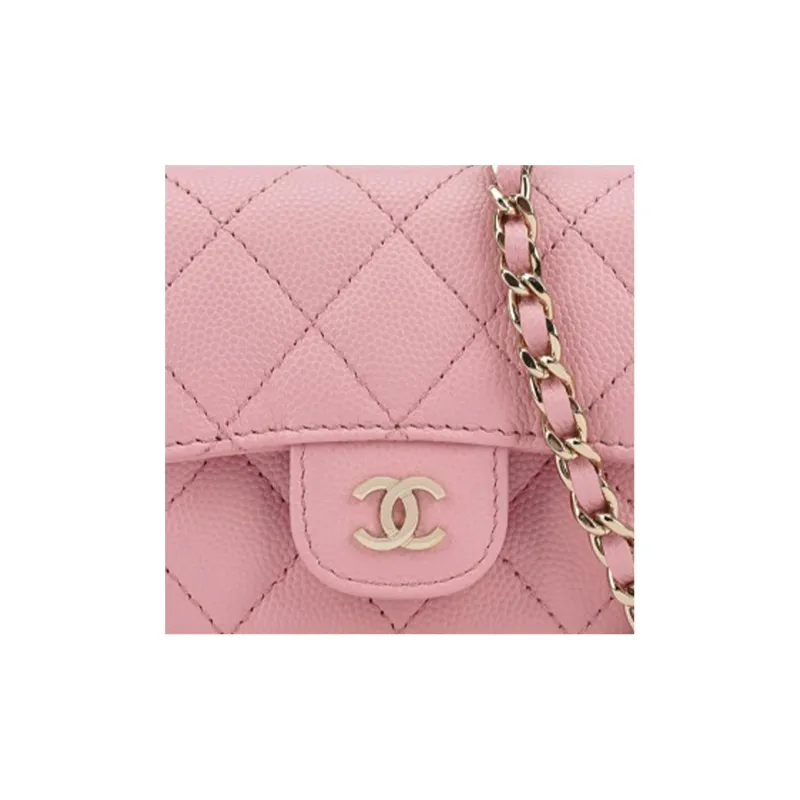CHANEL Grain Shiny Calfskin Headphone Case, Evening Bag, Coin Purse Mini Women's Pink-3