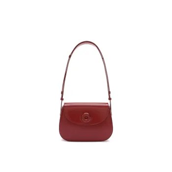 MUVA Cow Leather Advanced Touch Shoulder Bag Vintage Bag Medium Size Women's Party Red/Milkshake White