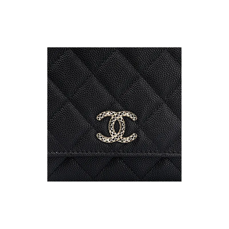 CHANEL WOC Litchi Grain Cow Leather Shoulder Bag, Crossbody Bag Unisex Black-4