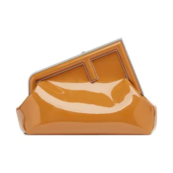 FENDI Patent Leather One Shoulder Crossbody Clutch Women's Brown