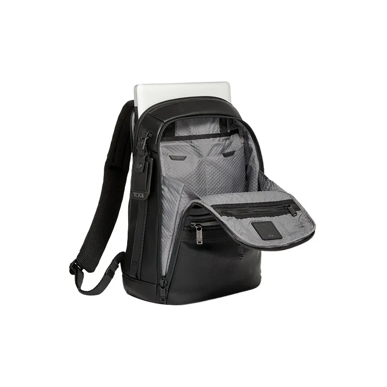 TUMI Alpha Bravo Recycled Leather Backpack Men's Black-3