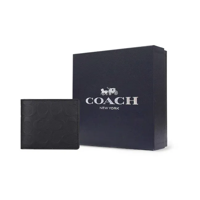 COACH 3 IN 1 Wallet Cross Grain Cow Leather Wallet Men's Black-6