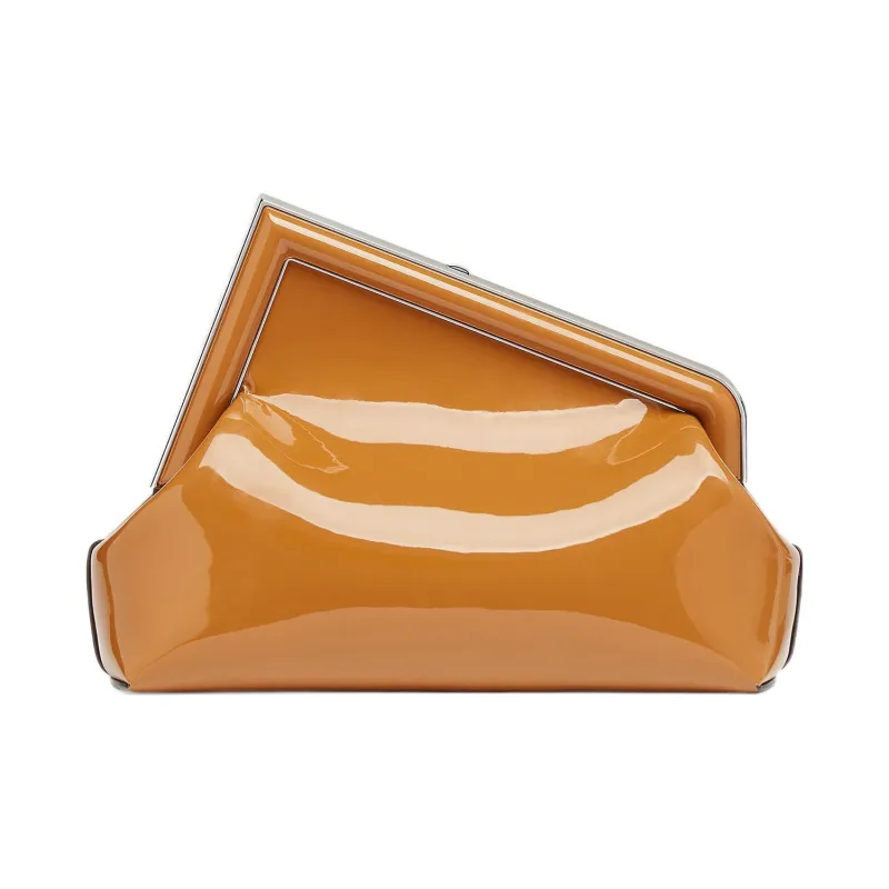 FENDI Patent Leather One Shoulder Crossbody Clutch Women's Brown-2