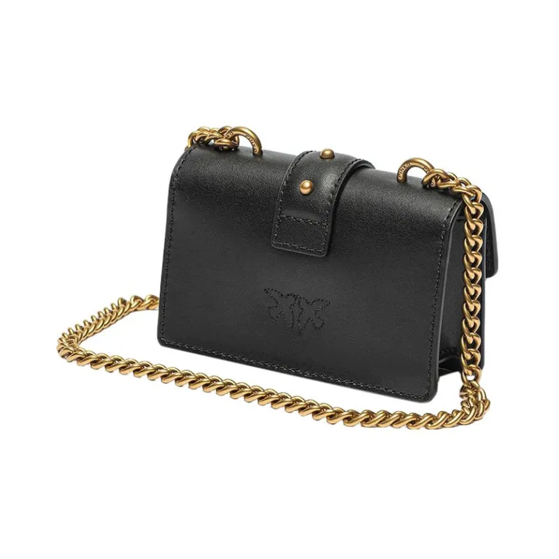 PINKO Cow Leather Shoulder Bag, Crossbody Bag Extra Mini Women's Black-7