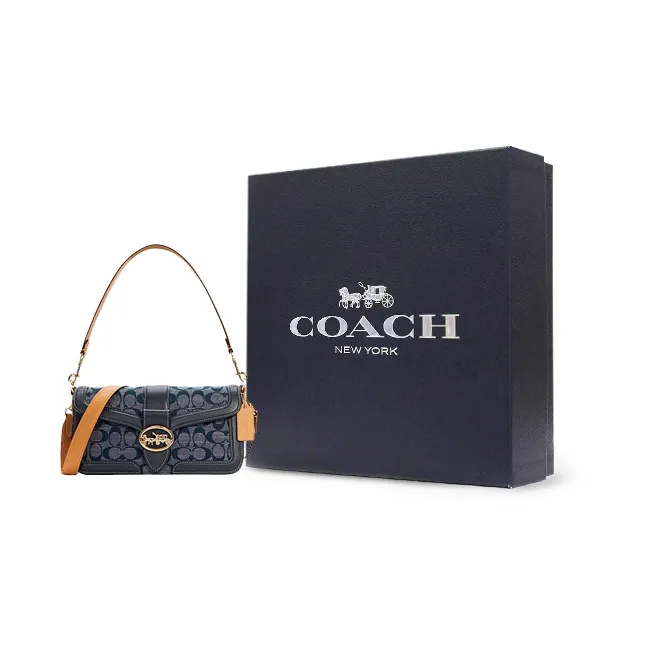 COACH Georgie Canvas With Leather Shoulder Bag Portable Crossbody Bag Shoulder Bag Women's Denim Blue Monogram-2