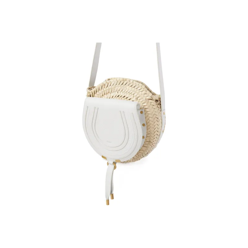 Chloe Marcie Raffia Grained Calfskin Shoulder Bag Crossbody Bag Women's White-2