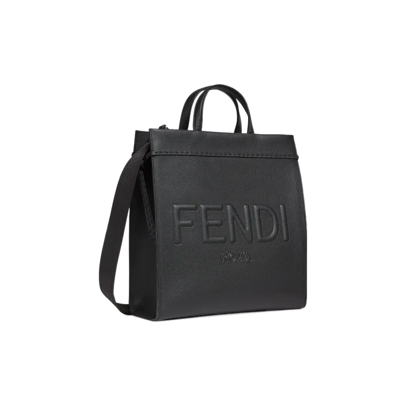 FENDI ROMA Calfskin Shoulder Bag, Crossbody Bag, Handbag Medium Size Men's Black-1