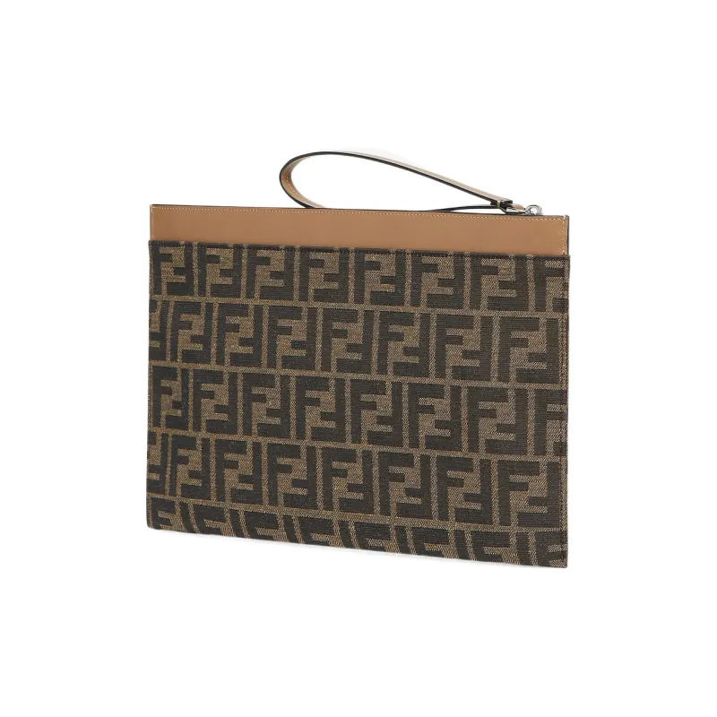 FENDI Cow Leather Clutch Tubas Men's Brown-1