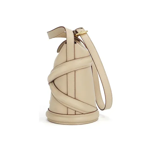 Gong Xuan Cow Leather Bucket Bag, Crossbody Bag Trumpets Women's Noble Coffee Apricot-3