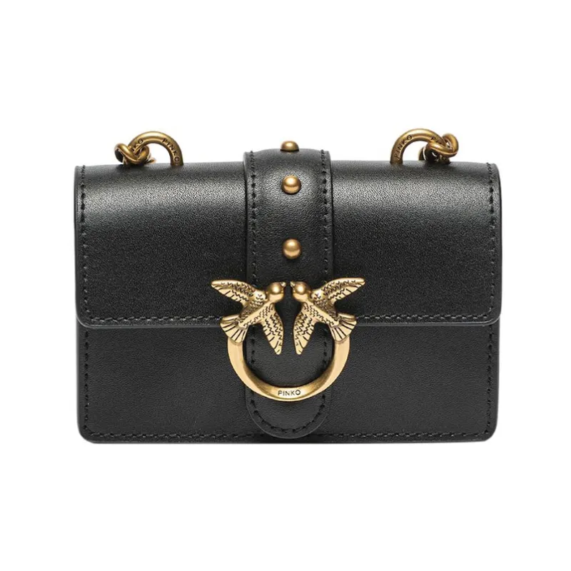 PINKO Cow Leather Shoulder Bag, Crossbody Bag Extra Mini Women's Black-5