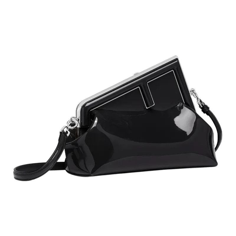 FENDI Patent Leather With Calfskin Shoulder Bag, Crossbody Bag, Clutch Women's Black-1