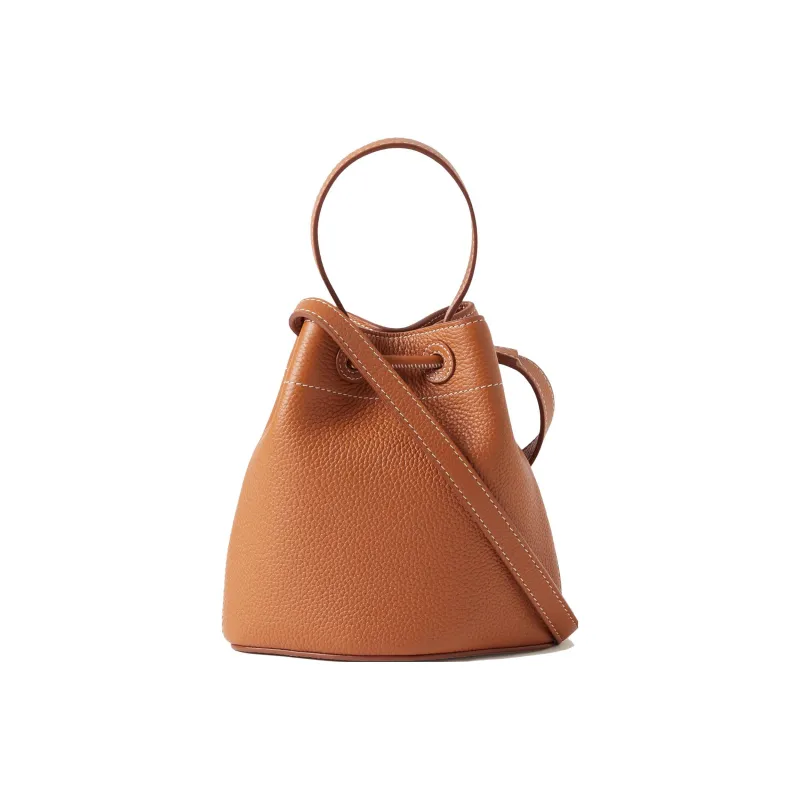 Burberry Calfskin Bucket Bags One Shoulder Handbag Crossbody Bag Mini Women's Warm Reddish Umber Brown-2