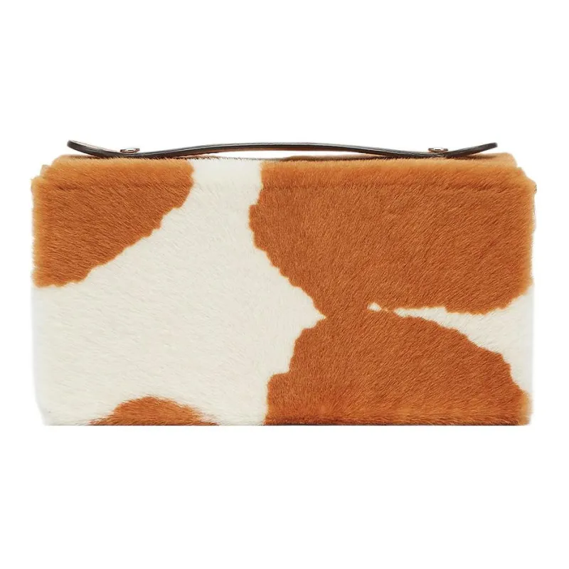 FENDI Baguette Sheep Wool Leather With Calfskin Shoulder Bag, Crossbody Bag, Handbag Men's Brown/White-2