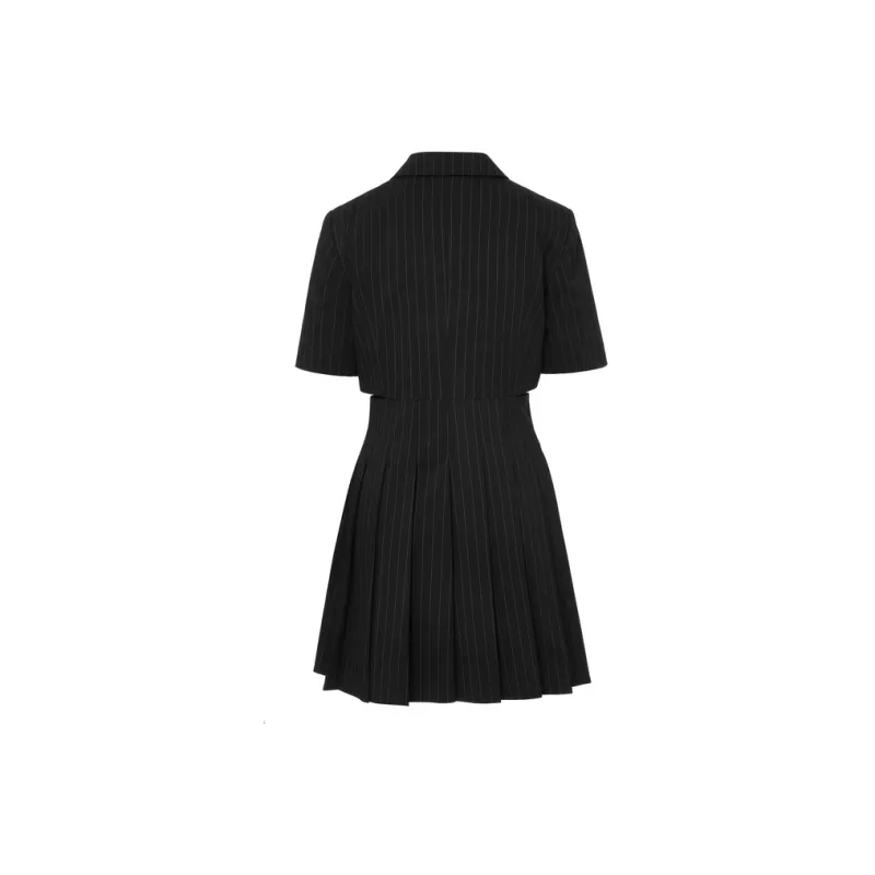 MOCO Short Sleeved Dress Women's Black White Stripes-1
