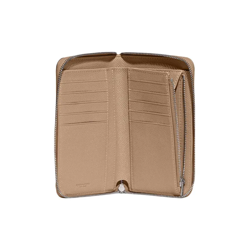 COACH Zip Around Cow Leather Wallet Medium Size Women's Taupe-1
