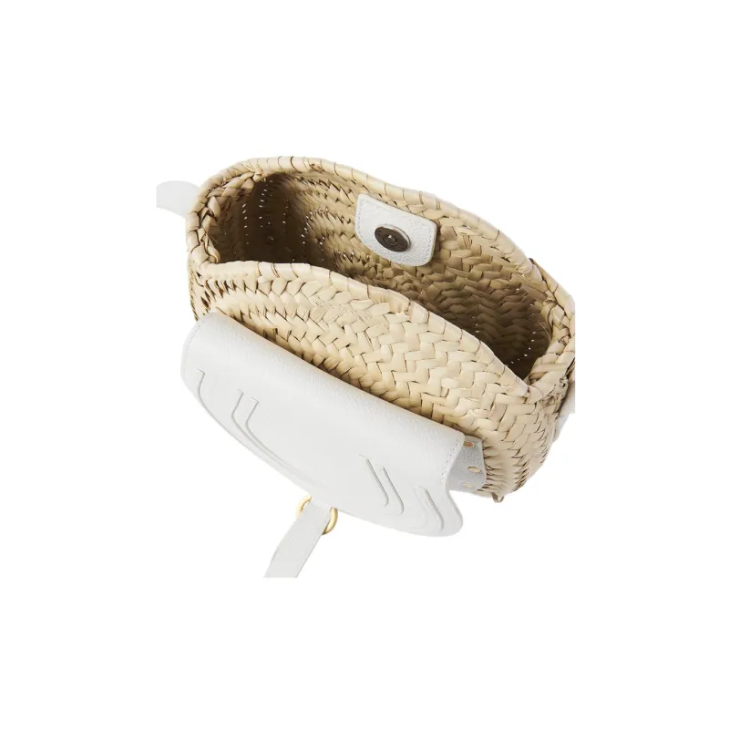 Chloe Marcie Raffia Grained Calfskin Shoulder Bag Crossbody Bag Women's White-3