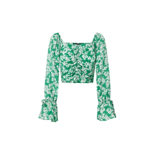 MO&CO Shirts Women's Green Background With Floral Pattern