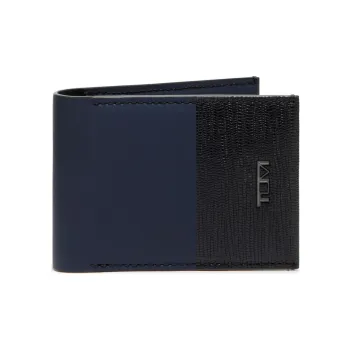 TUMI Leather Money Clip Card Holder Men's Black & Blue