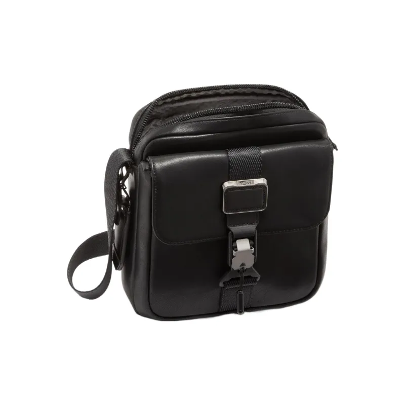 TUMI Leather Shoulder Bag, Crossbody Bag Unisex Black-1