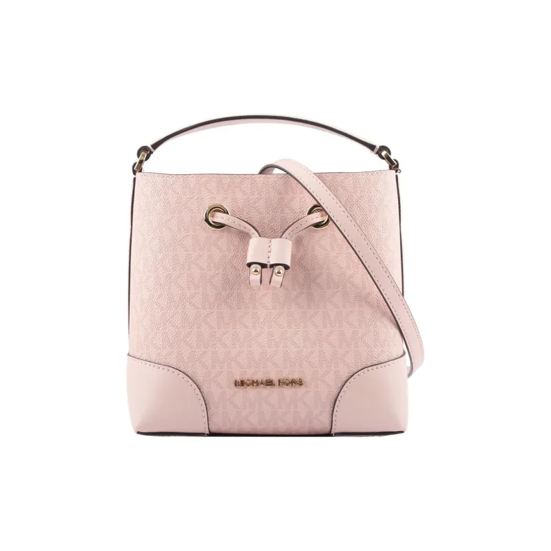 MICHAEL KORS Mercer Coated Canvas With Leather Bucket Bag, Handbag, Shoulder Bag, Crossbody Bag Trumpets Women's Pink-0