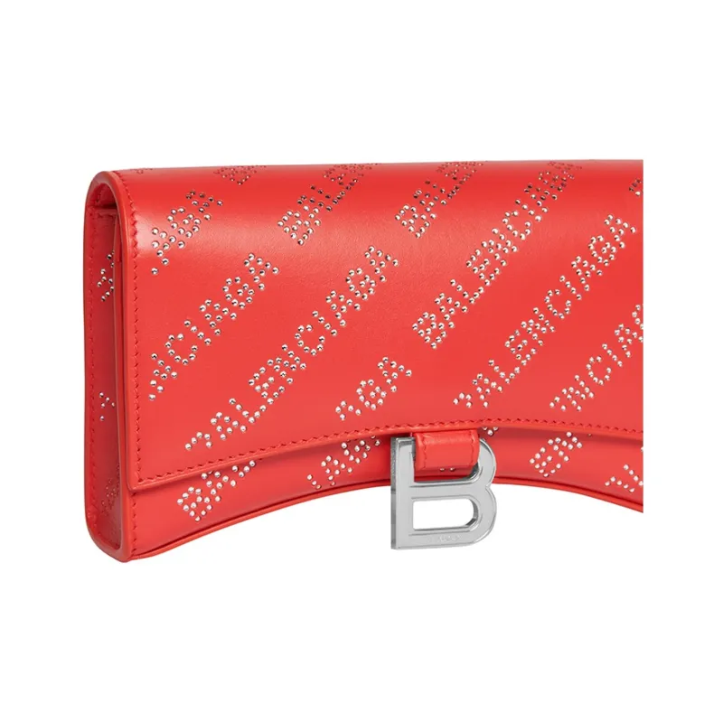 Balenciaga Hourglass Wallet On Chain And Rhinestones Red-6