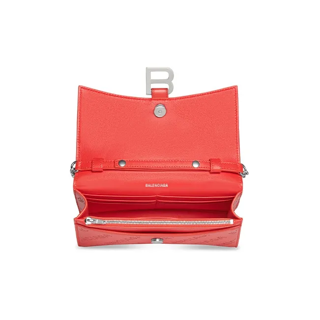 Balenciaga Hourglass Wallet On Chain And Rhinestones Red-5