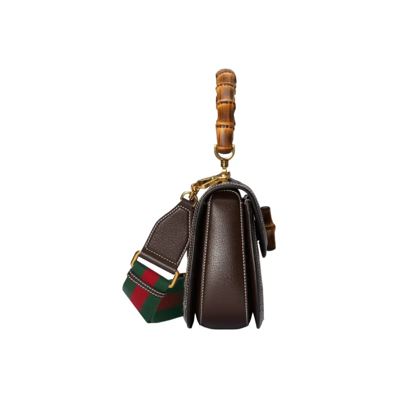 GUCCI Bamboo 1947 Raffia With Leather Shoulder Bag Crossbody Bag Handbag Medium Size Women's Multicolor/Brown-4