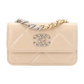 CHANEL 19Bag Lambskin Evening Bag, Coin Purse, Shoulder Bag, Crossbody Bag Mini Women's Beige Milk Tea