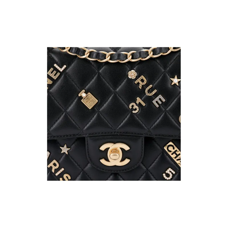 CHANEL Classic Flap CF Lambskin Badge Bag, Shoulder Bag, Crossbody Bag Women's Black-4