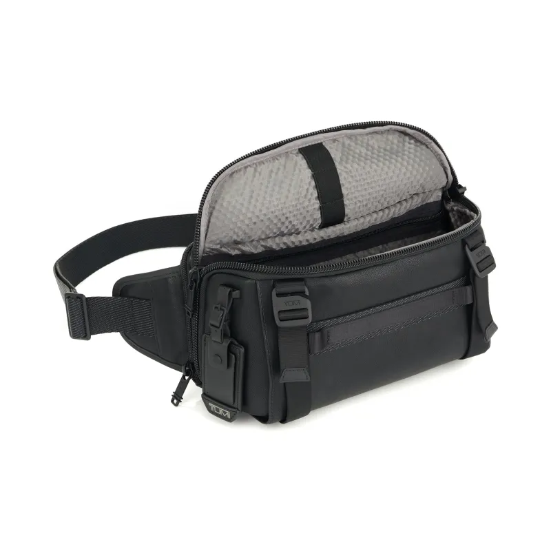 TUMI Alpha Bravo Leather Fanny Pack Sling Bag Crossbody Bag Shoulder Bag Women's Black-4
