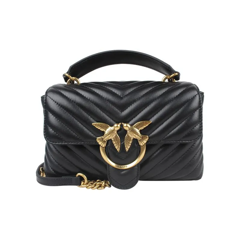 PINKO Puff Cow Leather Pillow Bag, Handbag, Shoulder Bag, Crossbody Bag Regular Women's Black-0