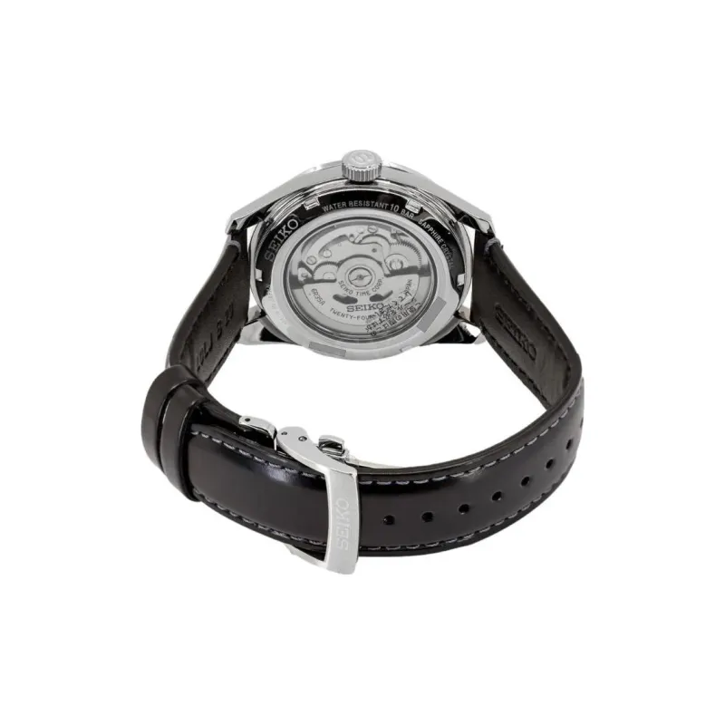 SEIKO Mechanical Movement Genuine Leather Strap Watch Unisex Black Dial SPB231J1-1