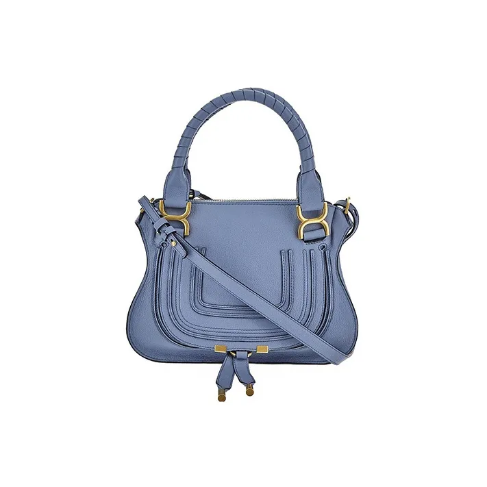 Chloe Marcie Grained Calfskin Shoulder Bag Crossbody Bag Handbag Small Size Women's Blue-0