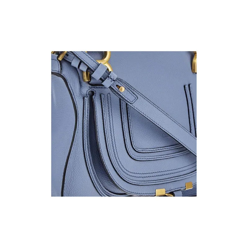 Chloe Marcie Grained Calfskin Shoulder Bag Crossbody Bag Handbag Small Size Women's Blue-3