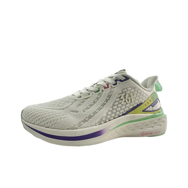 361° Anti Slip Wear Resistant Low Top Running Shoes Women's White Green-2