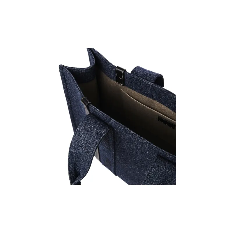 Chloe Woody Shiny Calfskin With Denim Tote Bag Shopping Bag Handbag Large Size Women's Dark Blue-4