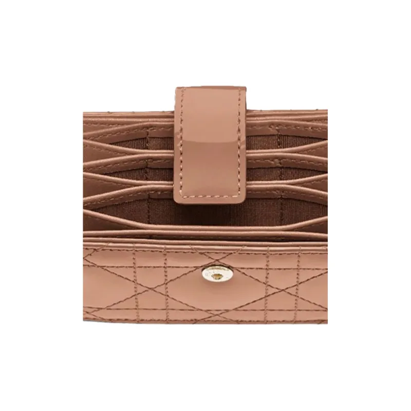 DIOR Lady Dior Patent Leather Calfskin Five Slot Card Holder Women's Rose Pink, Candy-3