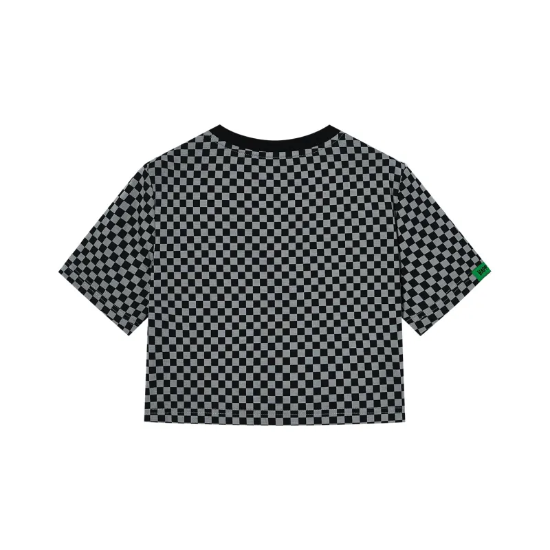 I'M ONE Crop Tops Women's Black Gray Plaid-1
