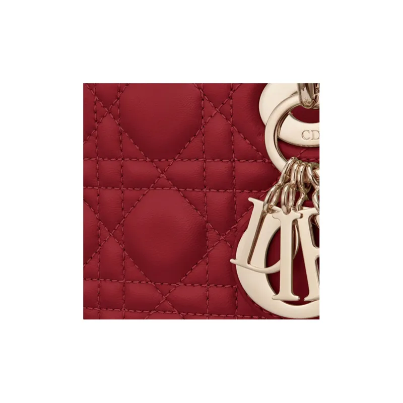 DIOR Lady Dior Sheepskin Shoulder Bag Crossbody Bag Handbag Mini Women's Cherry Red-4