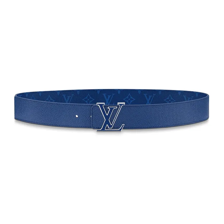 LOUIS VUITTON LV Initiales Double Sided Smooth Buckle Cow Leather Canvas Leather Belts Men's Blue Width 4cm-3
