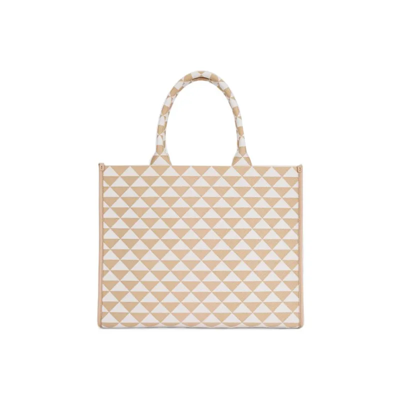 PRADA Fabric With Leather Tote Bag, Shopping Bag, Handbag Large Size Women's Light Umber-1