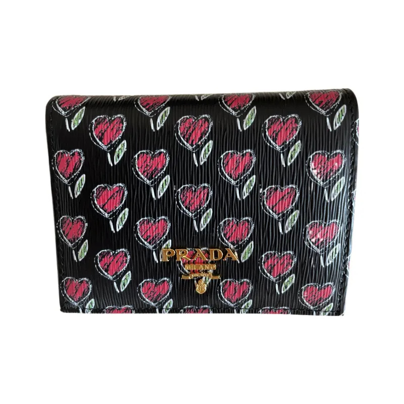 PRADA Textured Leather Card Clip Card Holder Wallets Women's Black-0