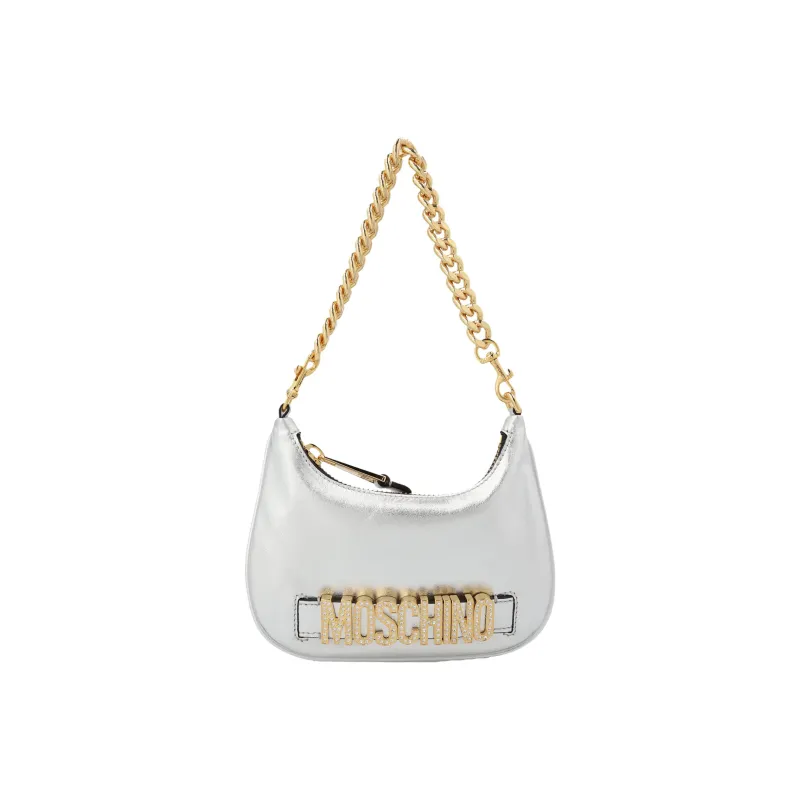 MOSCHINO Leather Handbag Shoulder Bag Women's Silver-0